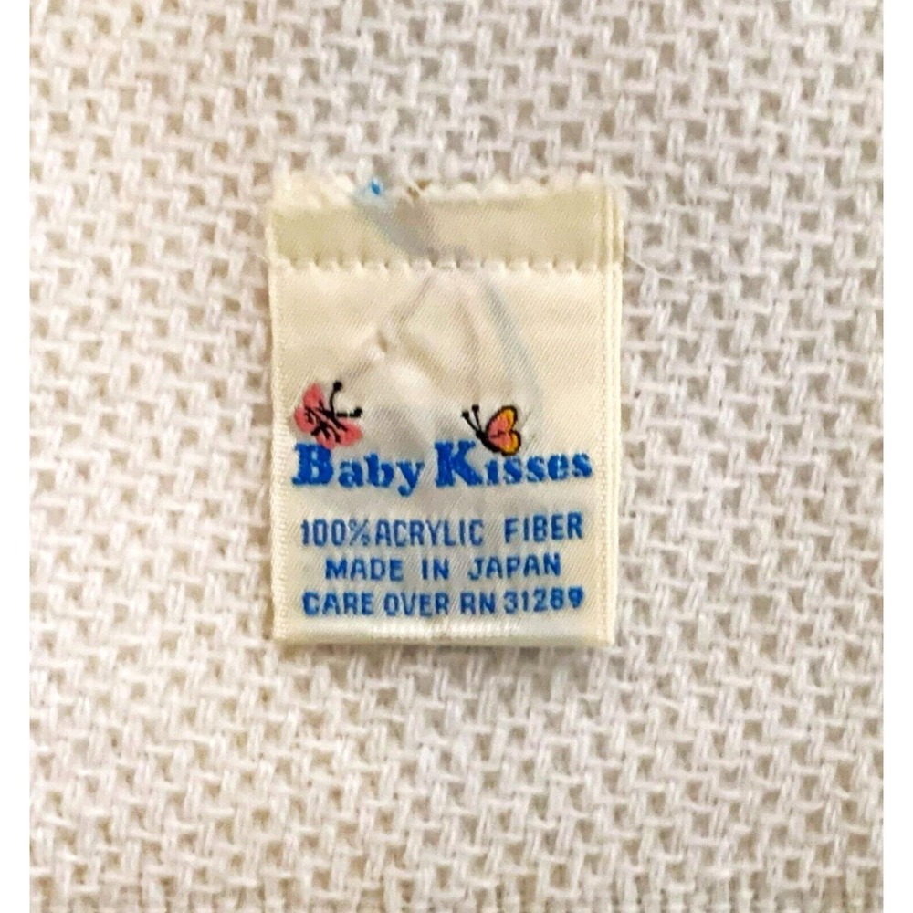 Baby Kisses BUNNY Child's Blanket Reverse Woven Fringed NOS Vintage 1960s Japan - Picture 7 of 9
